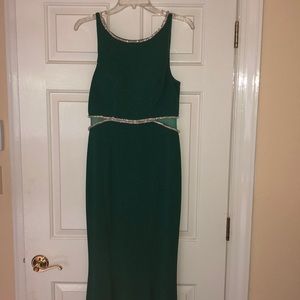 Green beaded prom dress